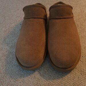 UGG Tan Suede Fleece-Lined Slip-Ons